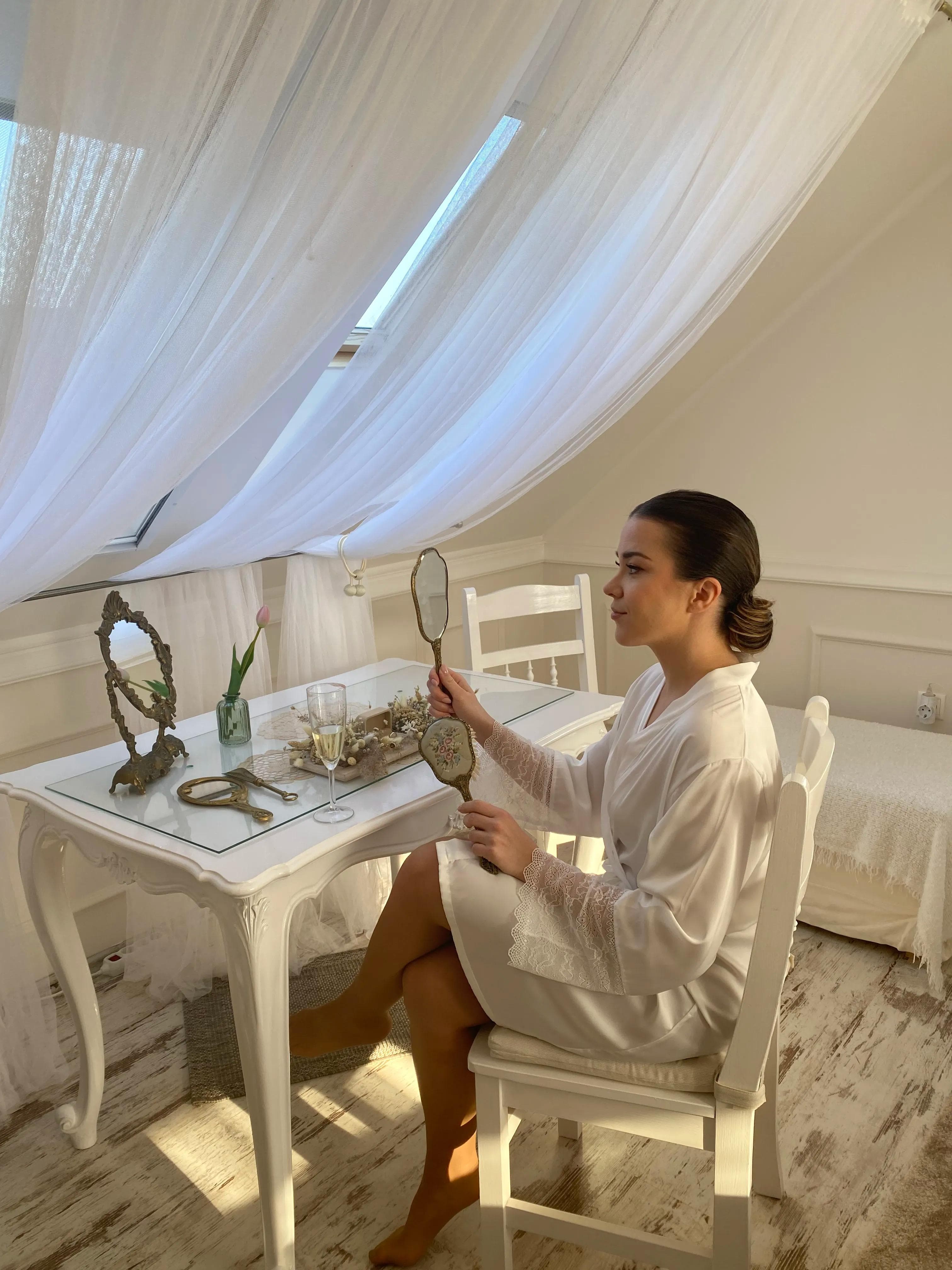 At-home makeup artist setup during bridal morning routine prep